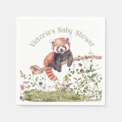 Adorable Baby Red Panda Bear Baby Shower Napkins