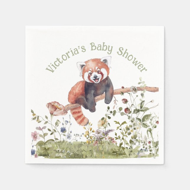 Adorable Baby Red Panda Bear Baby Shower Napkins (Front)
