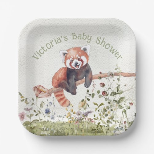Adorable Baby Red Panda Bear Baby Shower Paper Plates