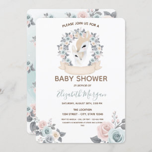 Adorable Baby Reindeers Flowers Baby Shower Invitation