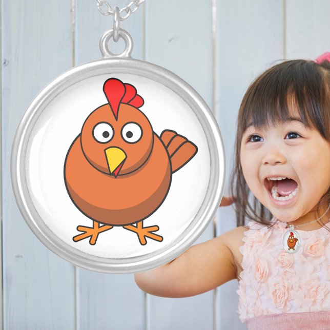 Adorable Baby Rooster Cartoon Cute Farm Animal Silver Plated Necklace (Adorable Baby Rooster Cartoon Cute Farm Animal Silver Plated Necklace)