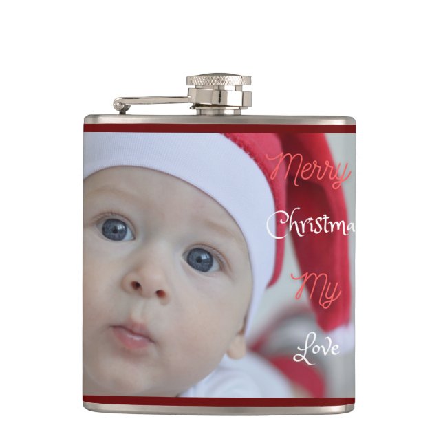 Adorable Baby Santa Christmas Photo Personalized  Flask (Front)