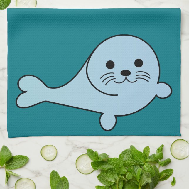 Adorable Baby Seal Kitchen Towel (Folded)