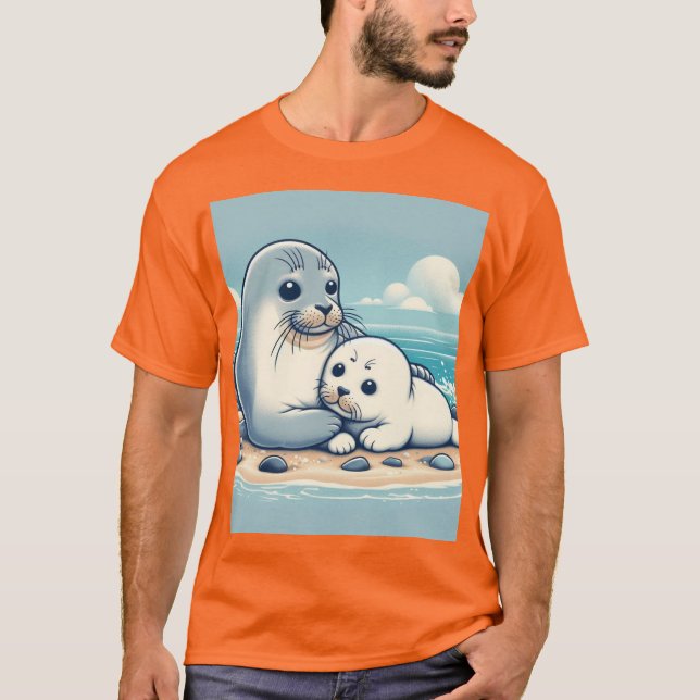  “Adorable Baby Seal with Mom – Ocean Love” T-Shirt (Front)