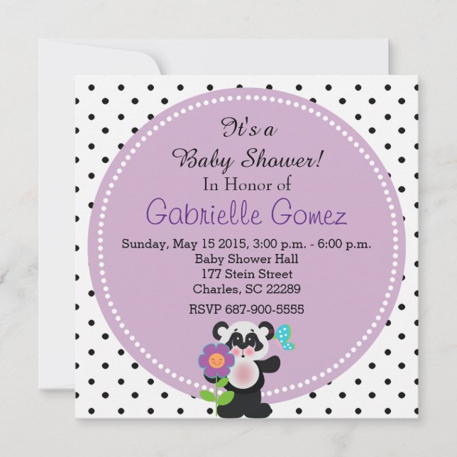Adorable Baby Shower or Birthday Custom Panda Bear Invitation (Front)