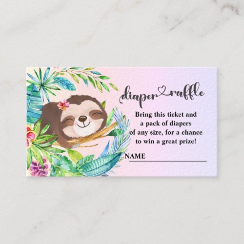 Adorable baby sloth raffle ticket enclosure card