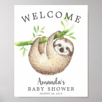 Adorable Baby Sloth Welcome Baby Shower Poster