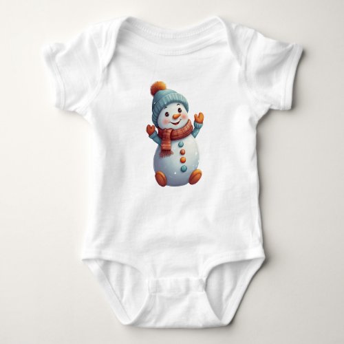 Adorable Baby Snowman in Hat and Scarf  Baby Bodysuit