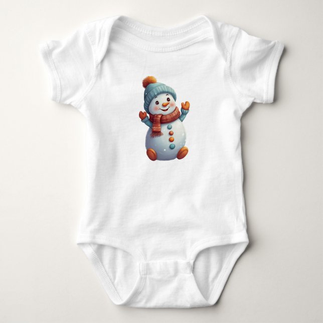 Adorable Baby Snowman in Hat and Scarf  Baby Bodysuit (Front)