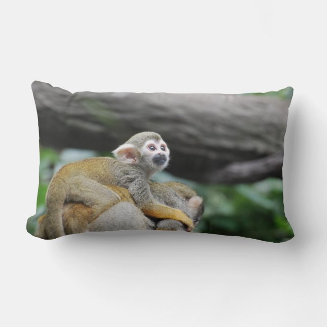 Adorable Baby Squirrel Monkey Lumbar Pillow (Front)