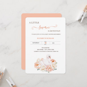 Adorable Baby Swan Roses Baby Shower  Invitation
