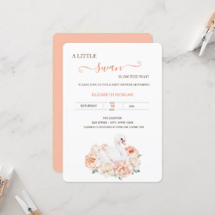 Adorable Baby Swan Roses Baby Shower Invitation