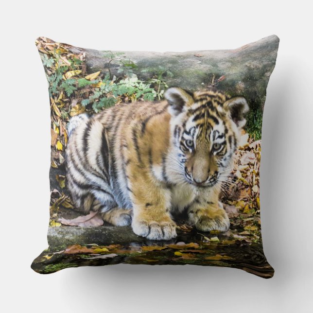 Adorable Baby Tiger Cub Throw Pillow (Front)