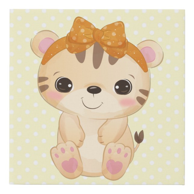 ADORABLE BABY TIGER WITH YELLOW POLKA DOTS FAUX CANVAS PRINT (Front)
