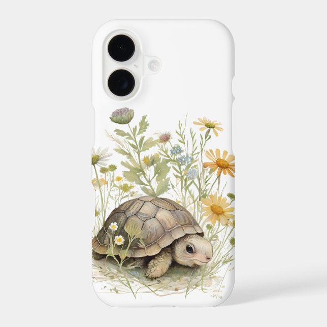 Adorable Baby Turtle in Wildflowers iPhone Case (Back)