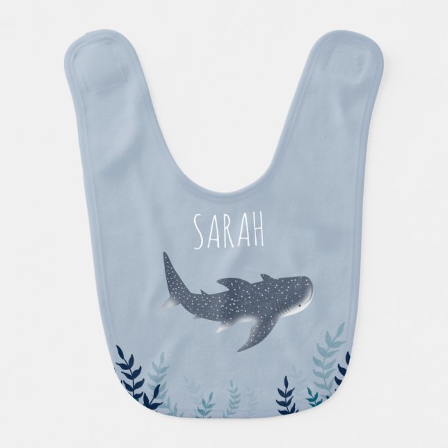 Adorable Baby Under the Sea Whale Shark name Bib (Front)