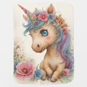 Adorable Baby Unicorn Watercolor Baby Blanket