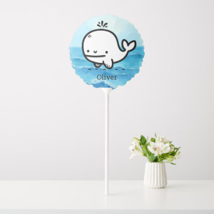 Adorable Baby Whale - Kawaii Sea Creature Line Art Balloon