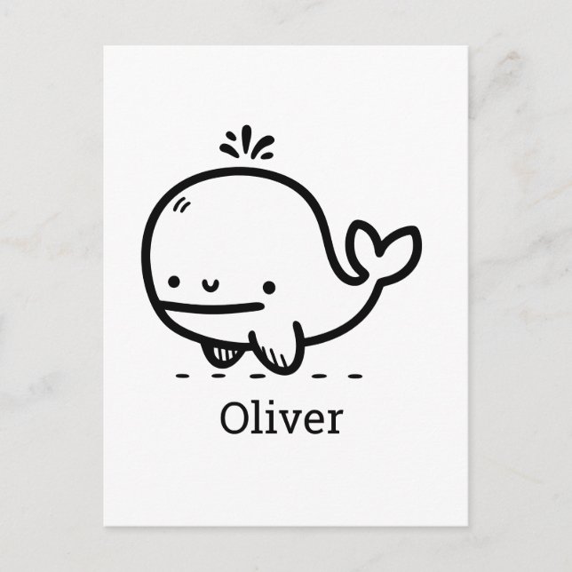 Adorable Baby Whale - Kawaii Sea Creature Line Art Postcard (Front)