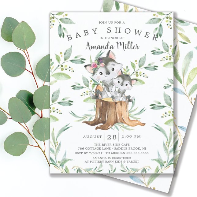 Adorable Baby Wolf and Mom Baby Shower Invitation (Creator Uploaded)