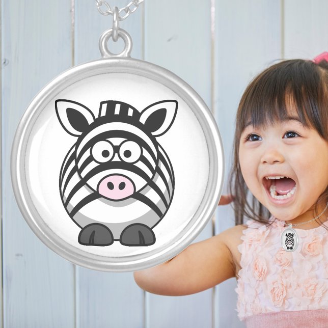 Adorable Baby Zebra Cartoon Cute Animal Silver Plated Necklace (Adorable Baby Zebra Cartoon Cute Animal Silver Plated Necklace)