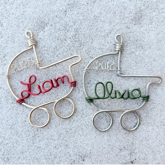 Adorable Baby's Carriage Christmas Ornament (Front)