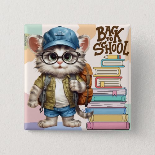 Adorable Back To School Cat Wearing Backpack Button