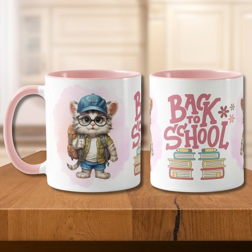 Adorable Back To School Cat Wearing Backpack Mug