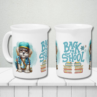 Adorable Back To School Dog Wearing Backpack Beverage Pitcher
