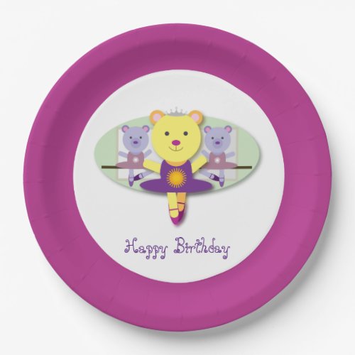 Adorable Ballerina Bear Ballet Dancer Cartoon Paper Plates