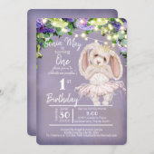 Adorable Ballerina Bunny 1st Birthday Purple Invitation (Front/Back)