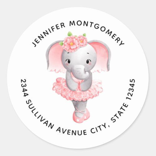 Adorable Ballerina Elephant En Pointe Address Classic Round Sticker