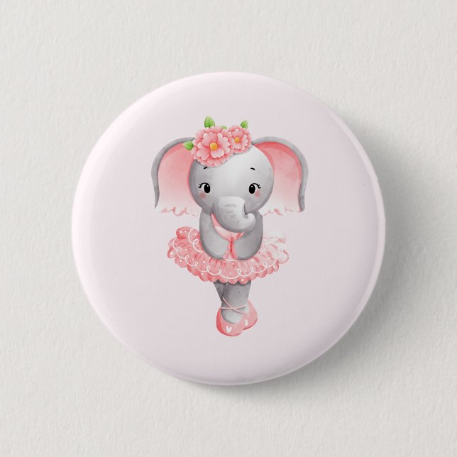 Adorable Ballerina Elephant En Pointe Button (Front)