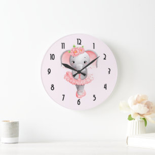 Adorable Ballerina Elephant En Pointe Large Clock