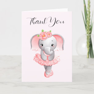 Adorable Ballerina Elephant En Pointe Letterpress Thank You Card