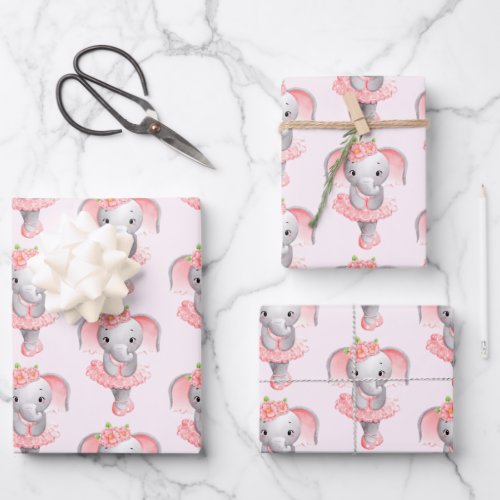 Adorable Ballerina Elephant En Pointe Pattern Wrapping Paper Sheets