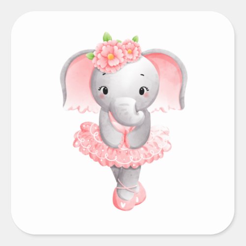 Adorable Ballerina Elephant En Pointe Square Sticker