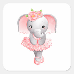 Adorable Ballerina Elephant En Pointe Square Sticker