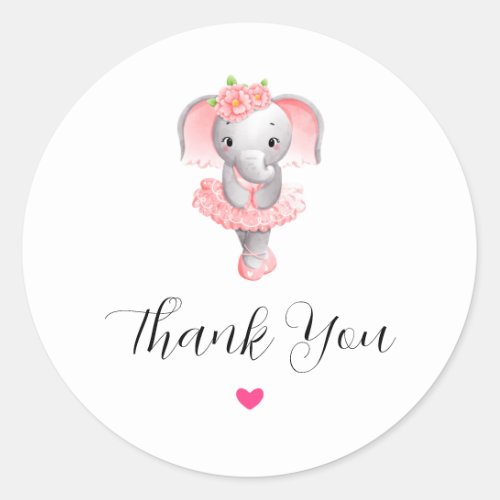Adorable Ballerina Elephant En Pointe Thank You Classic Round Sticker