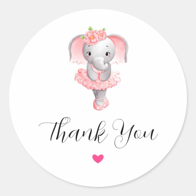 Adorable Ballerina Elephant En Pointe Thank You Classic Round Sticker (Front)