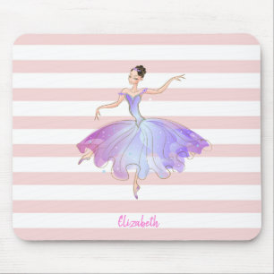 Adorable Ballerina Pink White Stripes Mouse Pad