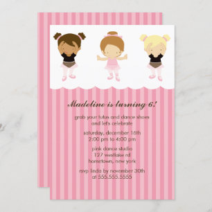 Adorable Ballet Dancers Girls Birthday Party Invitation