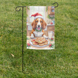Adorable Basset Hound Sneaking Christmas Cookies Garden Flag
