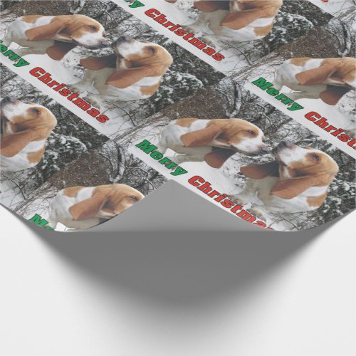 Adorable Basset Hounds Merry Christmas Wrapping Paper