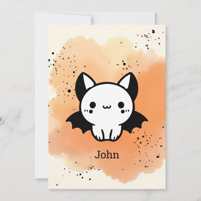 Adorable Bat Buddy - Kawaii Minimalist Nursery Art Invitation (Front)