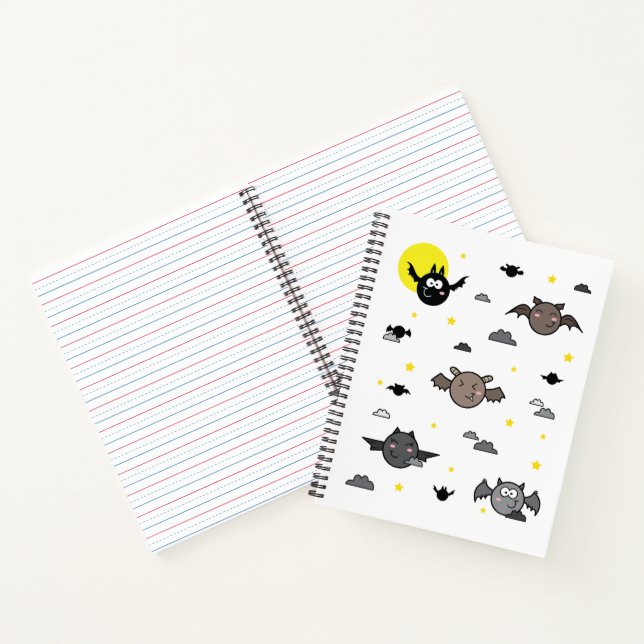 Adorable Bat Illustration Spiral Notebook (Inside)