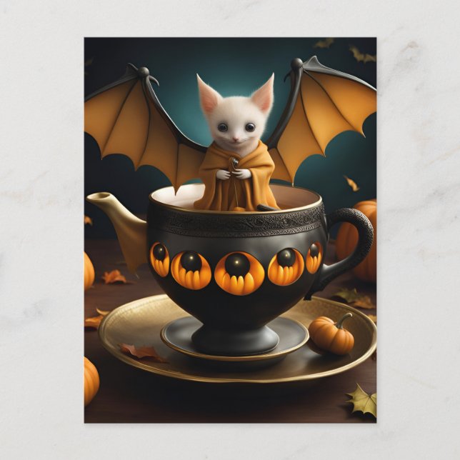 Adorable Bat in a Teacup Postcard (Front)