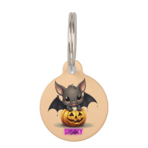 Adorable Bat on Pumpkin Cute Halloween Decor 2024 Pet ID Tag