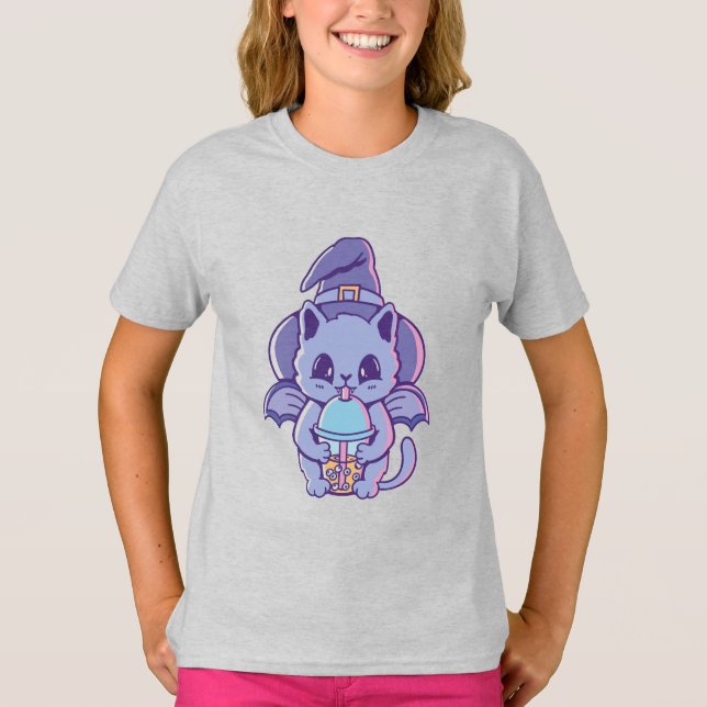 Adorable Bat Witch Cat T-Shirt (Front)