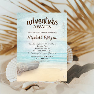 Adorable Beach,Boat,Lighthouse Retirement Party Invitation
